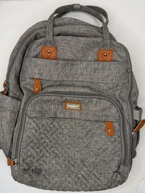 BabbleRoo Gray Baby Bag Backpack with Tan Accent Details